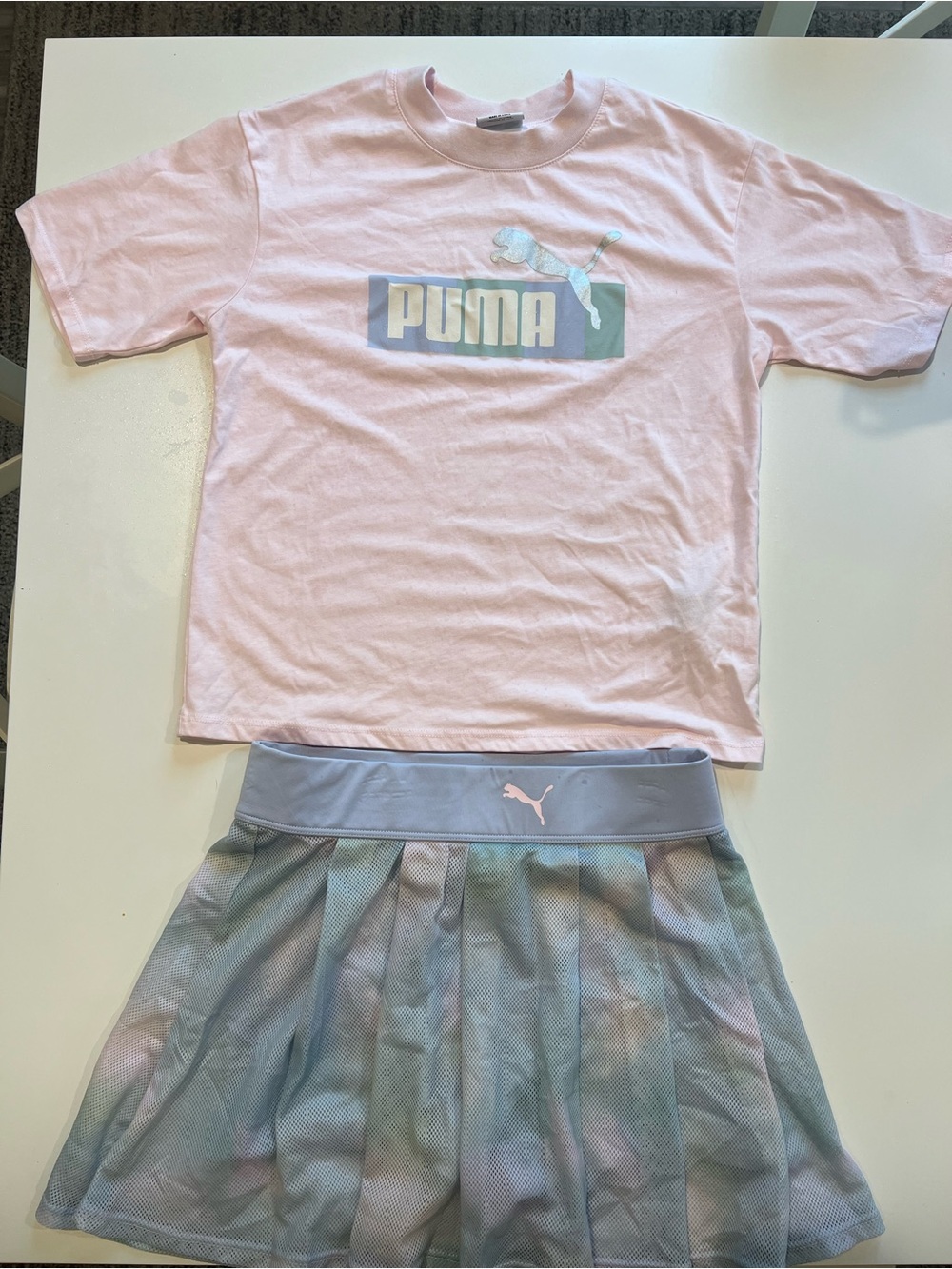 Puma girls size 12-14 Pink t shirt + skort set